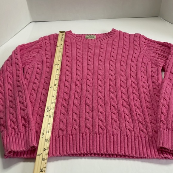 L.L. Bean Chunky Cable Knit Pink Cotton Fisherman Crewneck Sweater - Picture 10 of 12